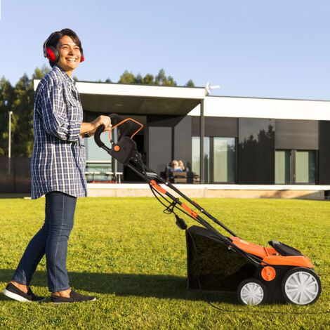 Déchaumeuse de Pelouse 2 en 1 Scarificateur Électrique Filaire avec Double Interrupteur de Sécurité Réglable à 4 Positions Orange CW5647 Maison Chic (1/3)