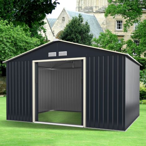 Maisonchic – Abri de jardin métal 8,67 ㎡ 340 x 255 x 210 cm – 2 portes coulissantes verrouillables – 4 trous d’aération – Acier coloré durable (1/5)
