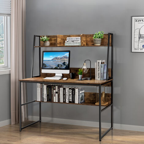 Bureau avec Niche & Bibliothèque, Table d'Étude 120 cm, Peu Encombrant, Café CW5235 Maison Chic (1/3)