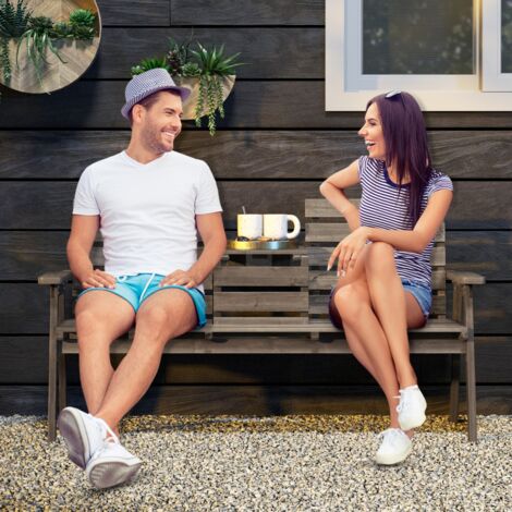 Banc d'Extérieur en Bois de Sapin avec Table Centrale Pliable Banc de Jardin pour 2-3 Personnes avec Dossier et Accoudoirs Capacité de 320 kg Café Maison Chic (1/5)