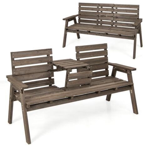Banc Jardin En Bois Sapin Pour 2-3 Personnes Avec Table Centrale Pliable - 160x64x86 Cm