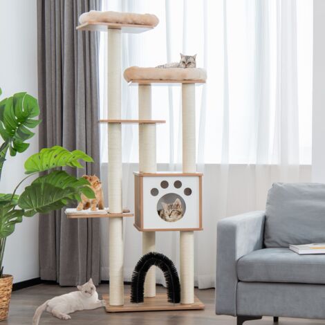 Arbre à chat, Maison à chat 175CM 6 Niveaux avec Niche et Coussin Amovible Beige CW4897 Maison Chic (1/5)