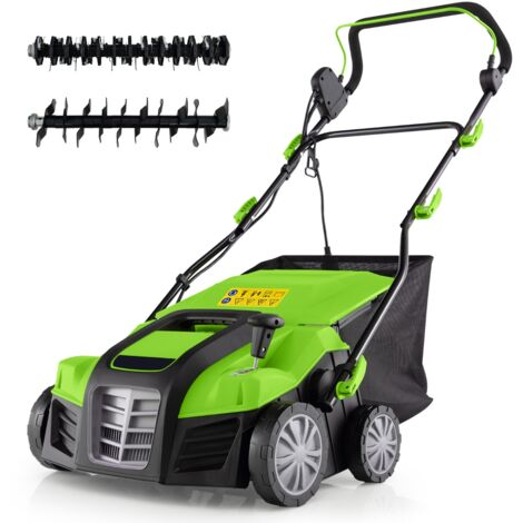 Scarificateur Électrique 2 en 1 de 15A avec Double Interrupteur de Sécurité Réglable Sac de Ramassage 55 L Scarificateur Vert CW1456 Maison Chic (1/3)