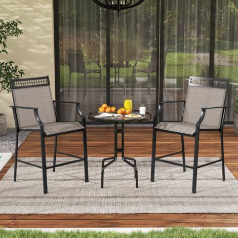 Lot de 2 Tabourets de Bar de Patio Robustes avec Repose-pieds Accoudoirs Cadre Métallique Marron CWXT5593 DESIGN IN (1/3)