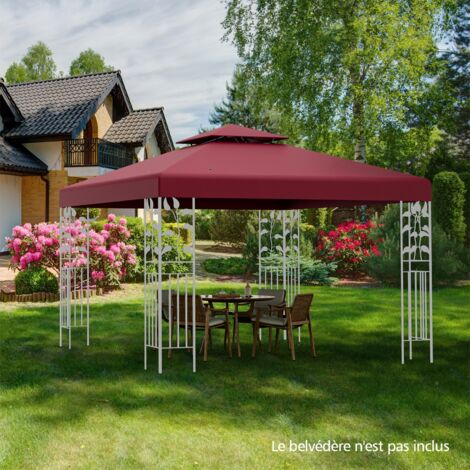 Toile Supérieure 3m x 3m pour Tonnelle à 2 Niveaux Toile de Gazebo Boucles en Aluminium en Polyester Vin Rouge CW4676 Maison Chic (1/3)