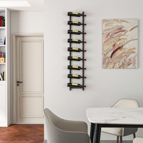 Porte-bouteille Mural Industriel Avec éclairage LED - Étagère à Vin En Fer Pour Cave, Bar, Cuisine - Noir/Or