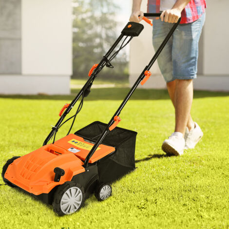 Scarificateur de Pelouse Électrique de 12A avec Verrouillage de Sécurité Profondeur à 3 Niveaux Sac de 40 L Scarificateur Orange CW9222 Maison Chic (1/3)
