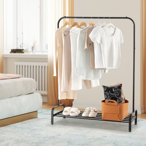 Portant à Vêtement avec Étagère de Chaussures Penderie Vêtement Hauteur 145CM Tube en Fer 4 Pieds Réglables Noir CW2188 Maison Chic (1/5)