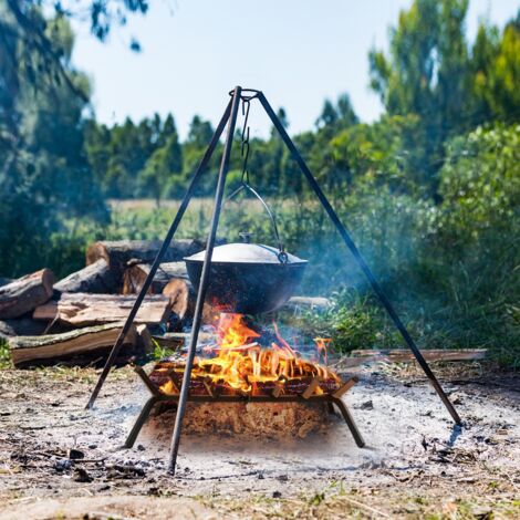 Grille à Bois Cheminée 42cm - Forme En V, 6 Pieds, Support 50kg, Acier Résistant 800°C, Noire