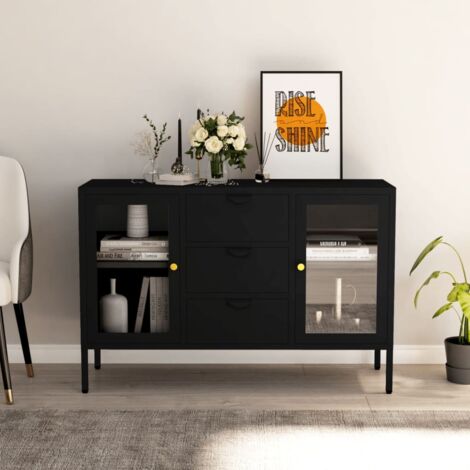 Buffet, Enfilade, Armoire de cuisine noir 105x35x70 cm acier et verre trempé pwfn69728 DESIGN IN (1/5)