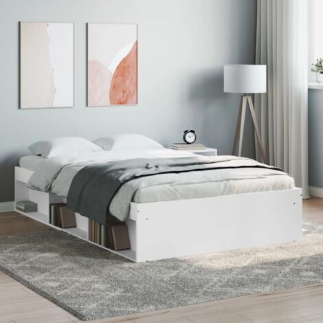 Maisonchic – Lit adulte 120 x 200 cm – Cadre en bois d'ingénierie blanc – 6 compartiments de rangement – Assemblage requis - KSAW84609 (1/5)