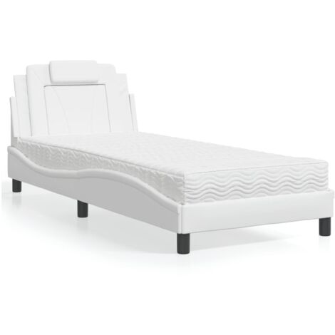 Lit adulte- 90x190cm, Lit Simple avec matelas blanc similicuir CON39088 DESIGN IN (1/5)