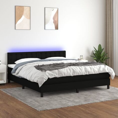Lit double, 180x200 cm + Sommier tapissier avec Matelas à ressorts ensaché + LED noir tissu uop28728 DESIGN IN (1/5)