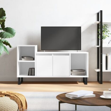 Meuble TV, Banc TV, Meuble rangement de salon Blanc brillant 100x35x55 cm Bois d'ingénierie OLA4334 DESIGN IN (1/5)