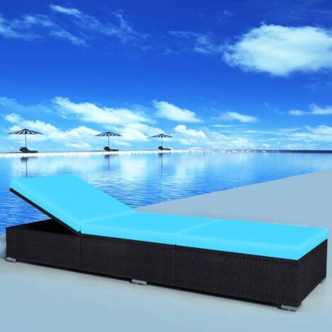 Bain de soleil, Transat, Chaise longue avec coussin résine tressée noir togp72374 DESIGN IN (1/5)