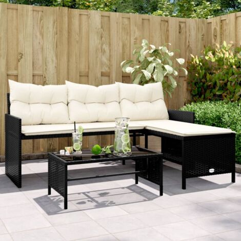 Canapé de jardin avec table, canapé d'extérieur, Canapé droit et coussins en forme de L noir CON5957 DESIGN IN (1/5)