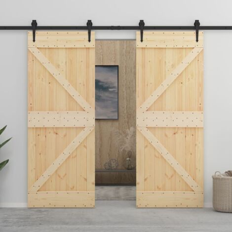 Porte coulissante et kit de quincaillerie 85x210 cm pin massif