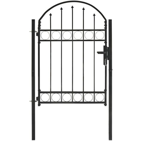Portail de jardin, Portillon Grillage, Portail de Clôture avec dessus arqué Acier 100 x 125 cm Noir WLE104302 DESIGN IN (1/5)