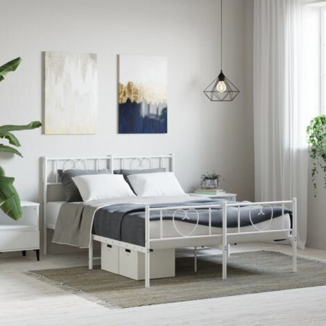Lit adulte-140 x 190 cm, Lit double, Cadre de lit métal avec tête de lit,pied de lit blanc 140x190cm QSKO82249 DESIGN IN (1/5)