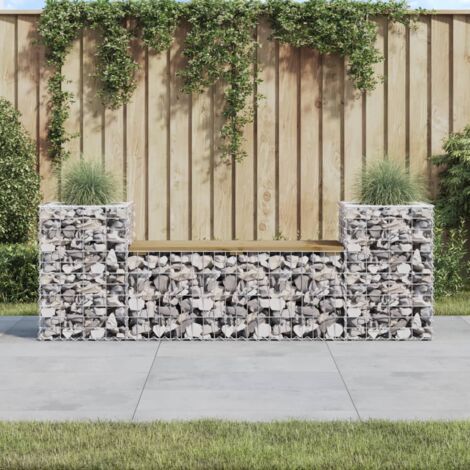Banc de jardin design gabion, Banc exterieur, Mobilier de jardin 183x41x60,5cm bois de pin imprégné PEWV10339 DESIGN IN (1/5)