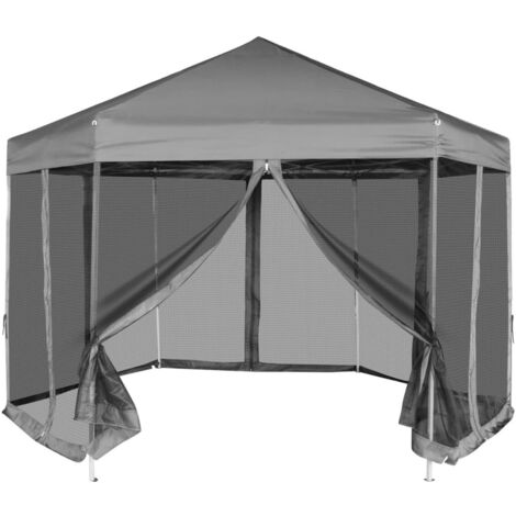 Tonnelle et Pergola de jardin Chapiteau hexagonal avec 6 parois latérales Gris 3,6x3,1 m OWV32841 DESIGN IN (1/5)