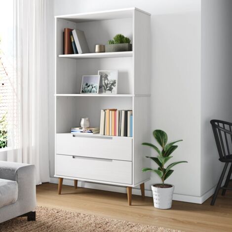 Bibliothèque, Etagère de rangement, Meuble de rangement molde blanc 85x35x170,5 cm bois massif de pin DESIGN IN koo54107 (1/5)