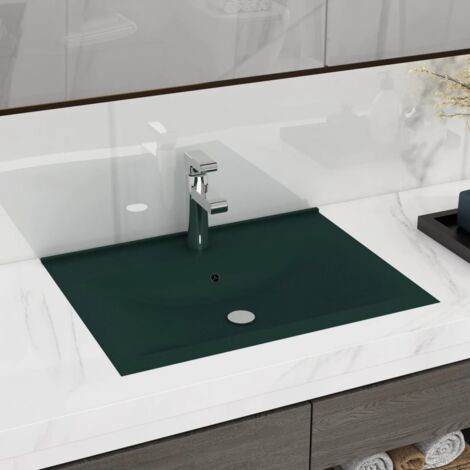Lavabo, Vasque de luxe, évier, bac à laver avec trou de robinet vert foncé mat 60x46 cm céramique pwfn72687 DESIGN IN