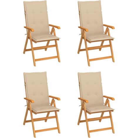 Chaises de jardin 4 pcs, Chaises d'extérieur, Fauteuils de jardin avec coussins beige bois de teck massif togp79131 Maison Chic (1/5)