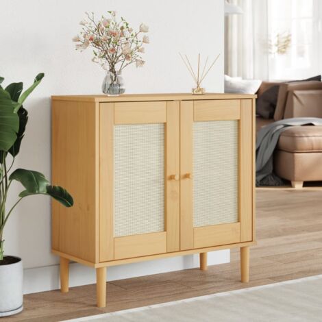 Buffet, Bahut, Armoire de rangement SENJA aspect rotin marron 80x35x80 cm bois massif de pin FR557825 DESIGN IN (1/5)