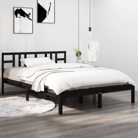 Lit double - 140x190 cm, Lit adulte et enfants, Cadre de lit sans matelas noir bois massif FR114010 DESIGN IN (1/5)