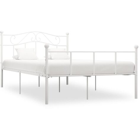 Lit double - 160x200 cm, Lit adulte et enfants, Cadre de lit sans matelas et tête de lit blanc métal FR622956 DESIGN IN (1/5)