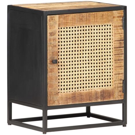 Table de chevet, Table d'appoint, Table de nuit 40x30x50 cm Bois de manguier et canne naturelle DESIGN IN261596 (1/5)