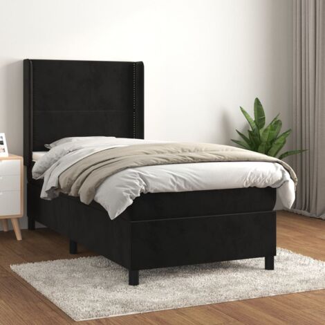 Lit simple - 100x200 cm, Sommier à lattes de lit avec matelas Noir Velours WFE714893 Maison Chic (1/5)