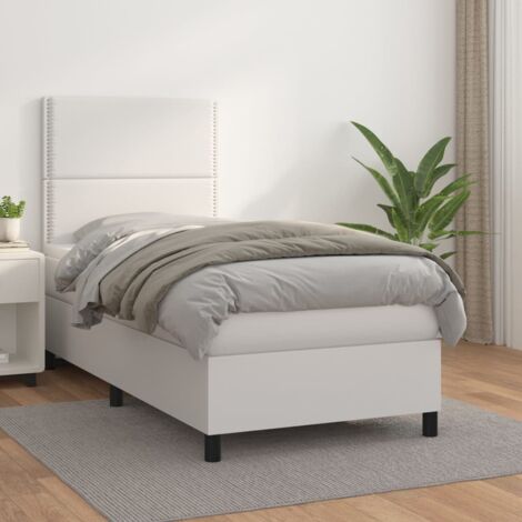 Lit simple - 90x190 cm, Sommier à lattes de lit avec matelas Blanc