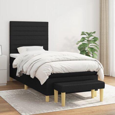 Lit simple - 100x200 cm, Sommier à lattes de lit avec matelas Noir Tissu WFE681154 Maison Chic (1/5)