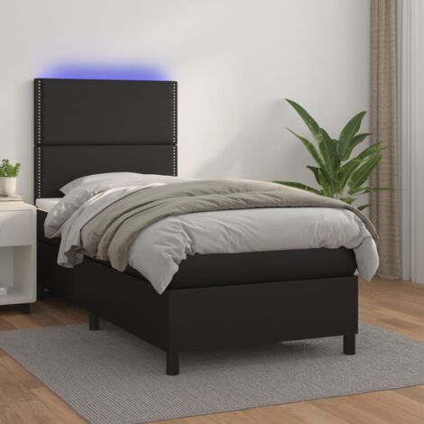 Lit simple - 90x190 cm, Sommier à lattes de lit avec matelas et LED Noir WFE226065 Maison Chic (1/5)