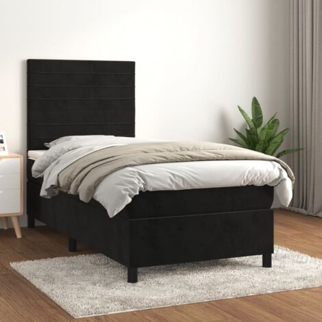 Lit simple - 90x190 cm, Sommier à lattes de lit avec matelas Noir Velours WFE756849 DESIGN IN (1/5)