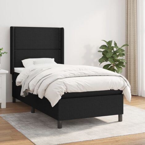 Lit simple - 100x200 cm, Sommier à lattes de lit avec matelas Noir Tissu WFE432452 Maison Chic (1/5)