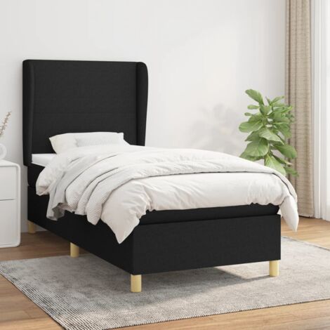 Lit simple - 100x200 cm, Sommier à lattes de lit avec matelas Noir Tissu WFE715390 Maison Chic (1/5)