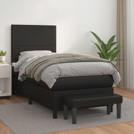 Lit simple - 100x200 cm, Sommier à lattes de lit avec matelas Noir Similicuir WFE588752 Maison Chic (1/5)