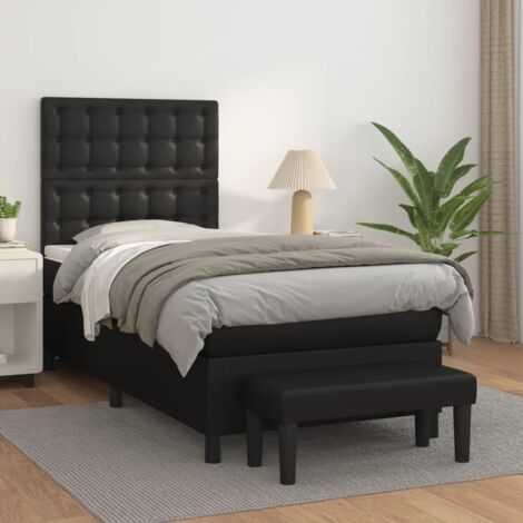 Lit simple - 100x200 cm, Sommier à lattes de lit avec matelas Noir Similicuir WFE390405 Maison Chic (1/5)