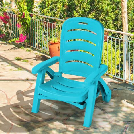 Chaise Longue Pliable Dossier Inclinable à 5 Positions avec Roues Intégrées pour Terrasse Jardin Piscine 150 kg Bleu Maison Chic (1/5)