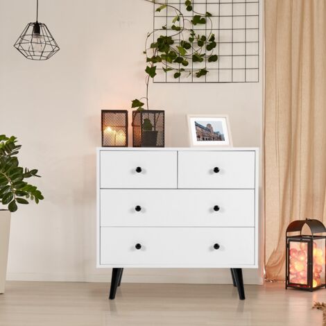 Commode Moderne à 4 Tiroirs Commode de Rangement en Bois avec Kits Anti-renversement Organisateur de Rangement Utilitaire Blanc Maison Chic (1/5)