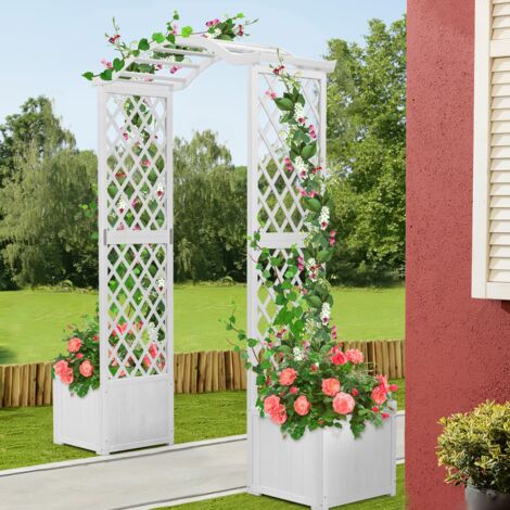 Arche Jardin En Bois Avec Jardinières RELAX4LIFE : 185x201cm, Treillis Pour Plantes Grimpantes, Trous Drainage, Déco Mariage
