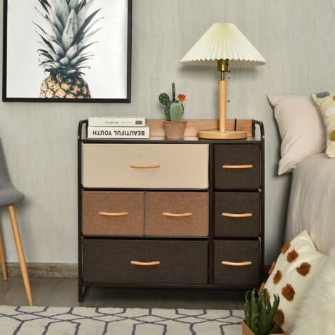 COSTWAY Commode à 7 Tiroirs En Tissu Meuble De Rangement 80 X 29 X 79 Cm L X L X H Structure En Acier Robuste 53265716