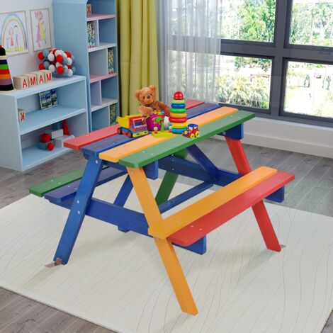 Ensemble de Jardin 1 Table eu 2 Bancs avec Parasol pour Enfants Table à Pique-Nique en Bois DESIGN IN