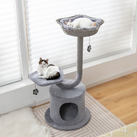 Arbre à chat, Maison à chat 106CM Perchoir et 2 Balles Suspendues avec Poteaux Métal CW3477 Maison Chic (1/5)