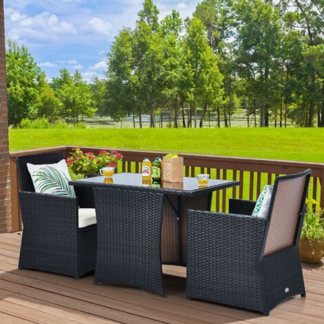 Set Table Et Chaises Jardin LIFEZEAL - 8 Places - Rotin PE Et Acacia - Pour Terrasse Et Extérieur