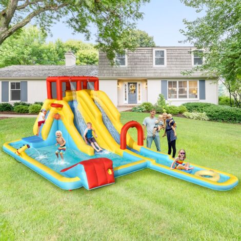 Château Gonflable 7 en 1 avec Double Toboggan Aquatique Maison de Rebond Gonflable avec Mur d’Escalade Pistolet à Eau Ventilateur non inclus Maison Chic