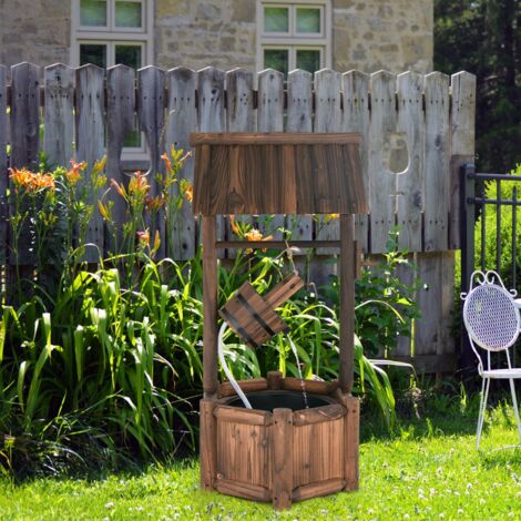 Puits en Bois Extérieur Fontaine de Jardin 60x57x115 cm avec Pompe Electrique Débit 300 L/h Tuyau Transparent Seau Suspendu Maison Chic